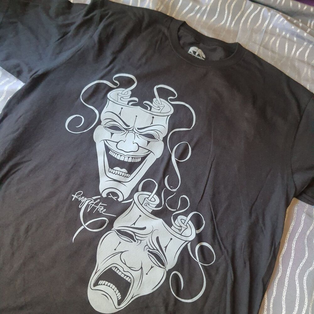 Ring of Fire Smile Now Cry Later Mens Large T-Shirt Retro Theater Masks
